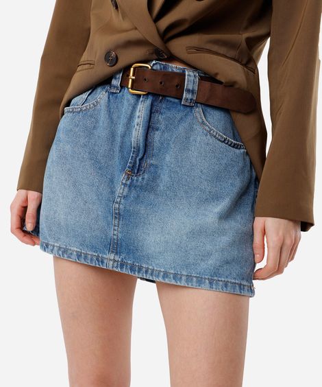 short saia feminino jeans cintura alta azul