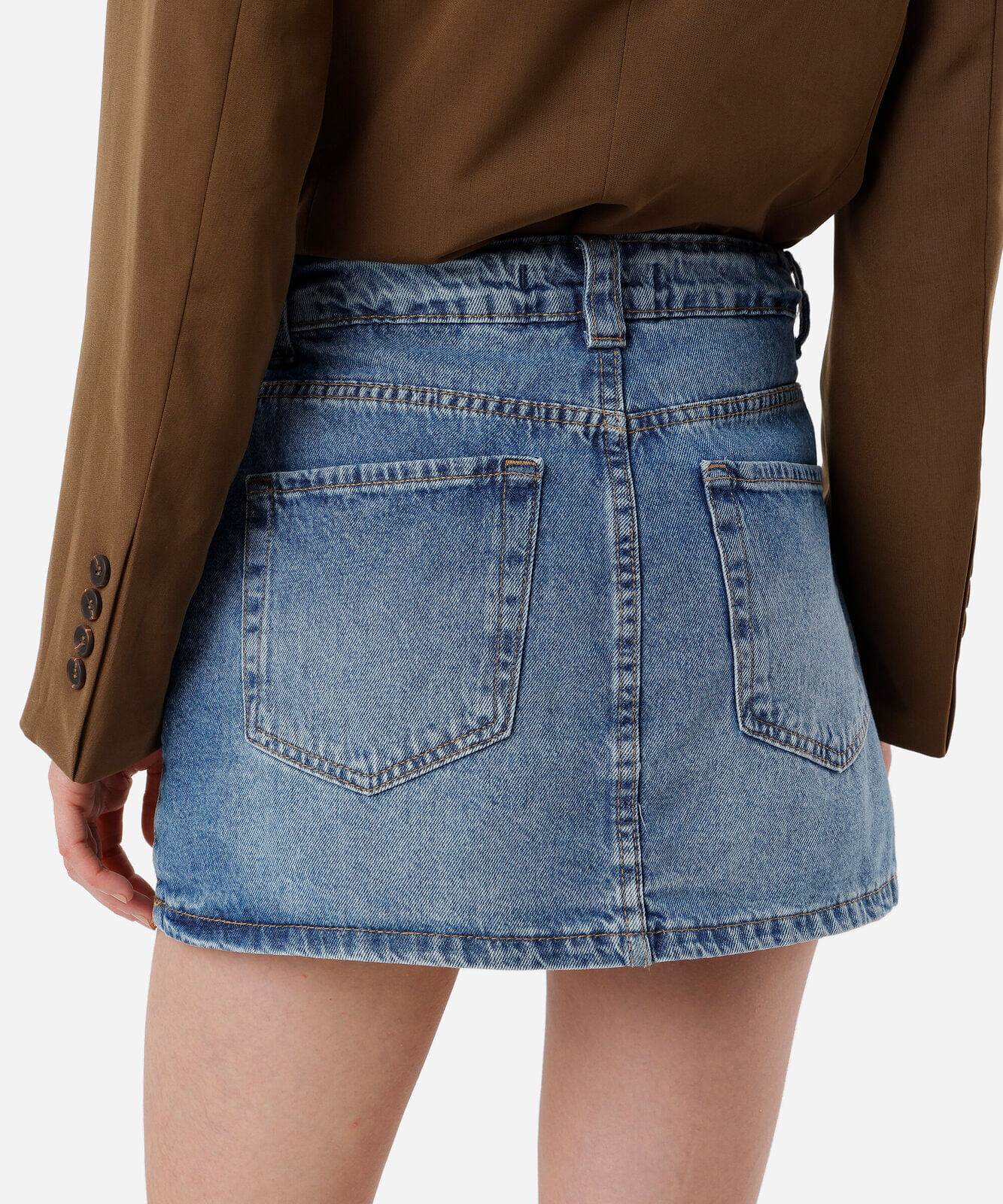 short saia feminino jeans cintura alta azul