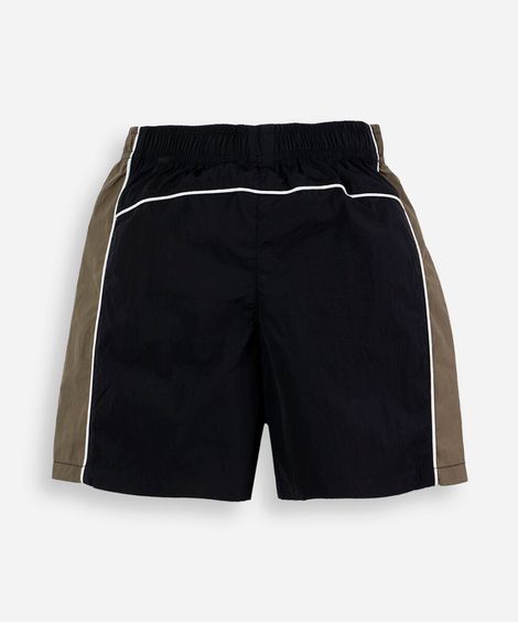 bermuda esportiva infantil de poliamida com recortes e nervuras preta
