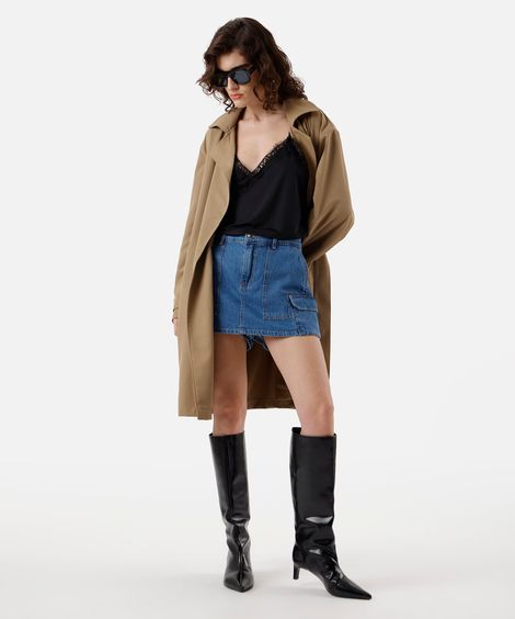 short saia cargo feminino jeans azul