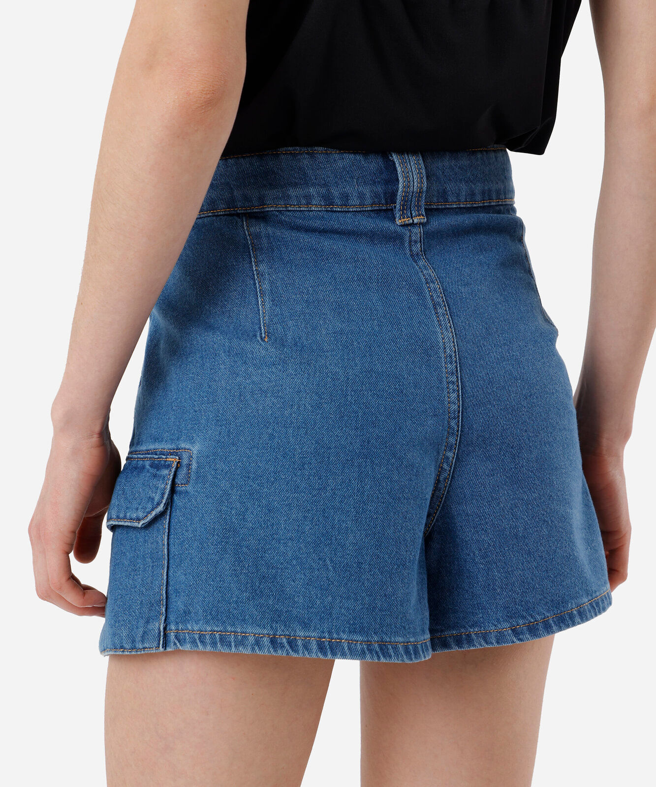 short saia cargo feminino jeans azul