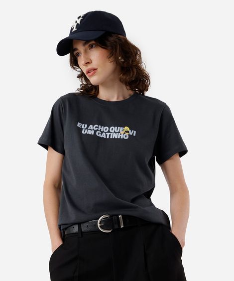 camiseta feminina de algodão piu piu cinza