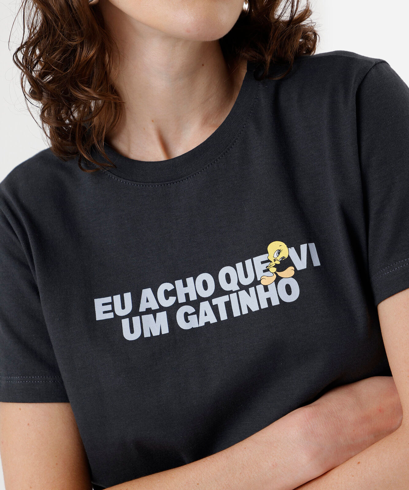 camiseta feminina de algodão piu piu cinza