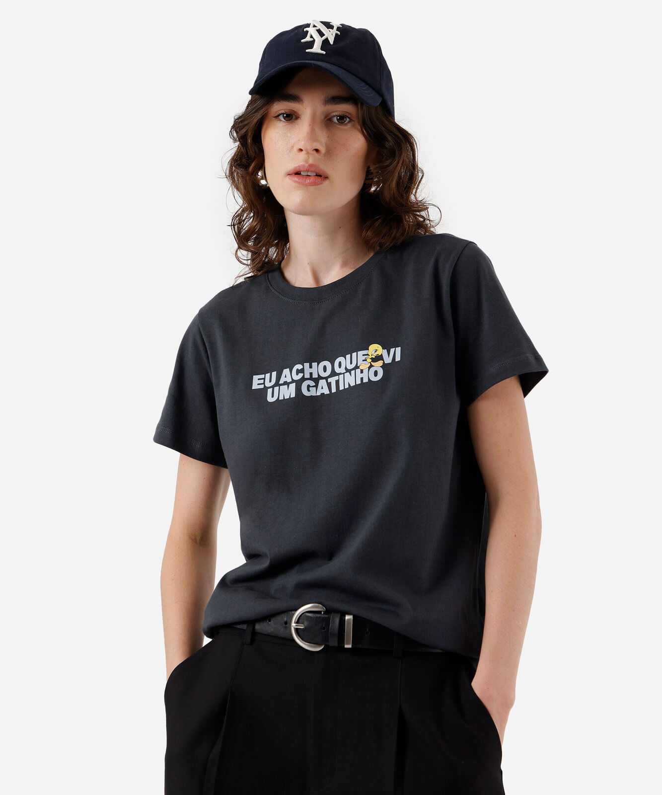 camiseta feminina de algodão piu piu cinza