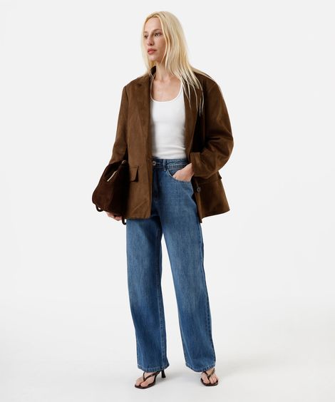 calça wide leg slim feminina jeans azul