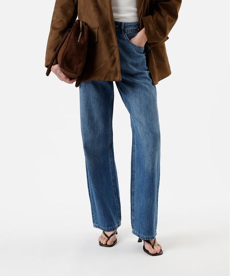 calça wide leg slim feminina jeans azul