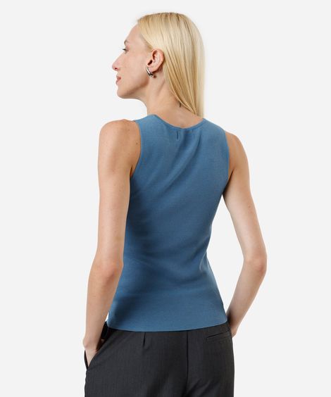 regata feminina de tricot decote redondo azul