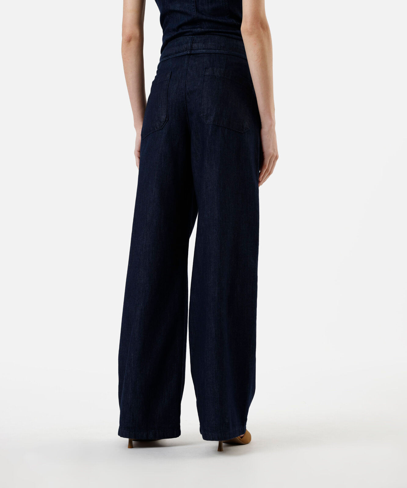 calça feminina jeans wide leg slim cintura média com cinto azul