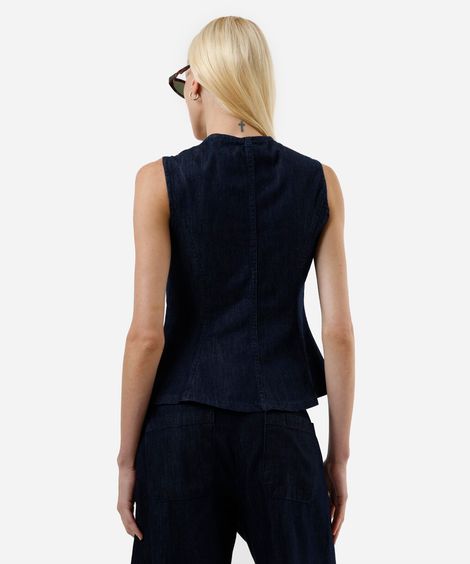 colete feminino jeans decote v azul