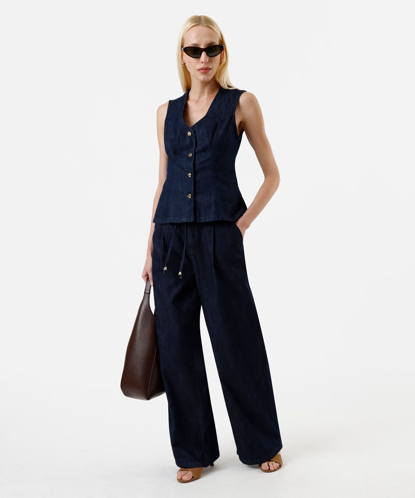 colete feminino jeans decote v azul