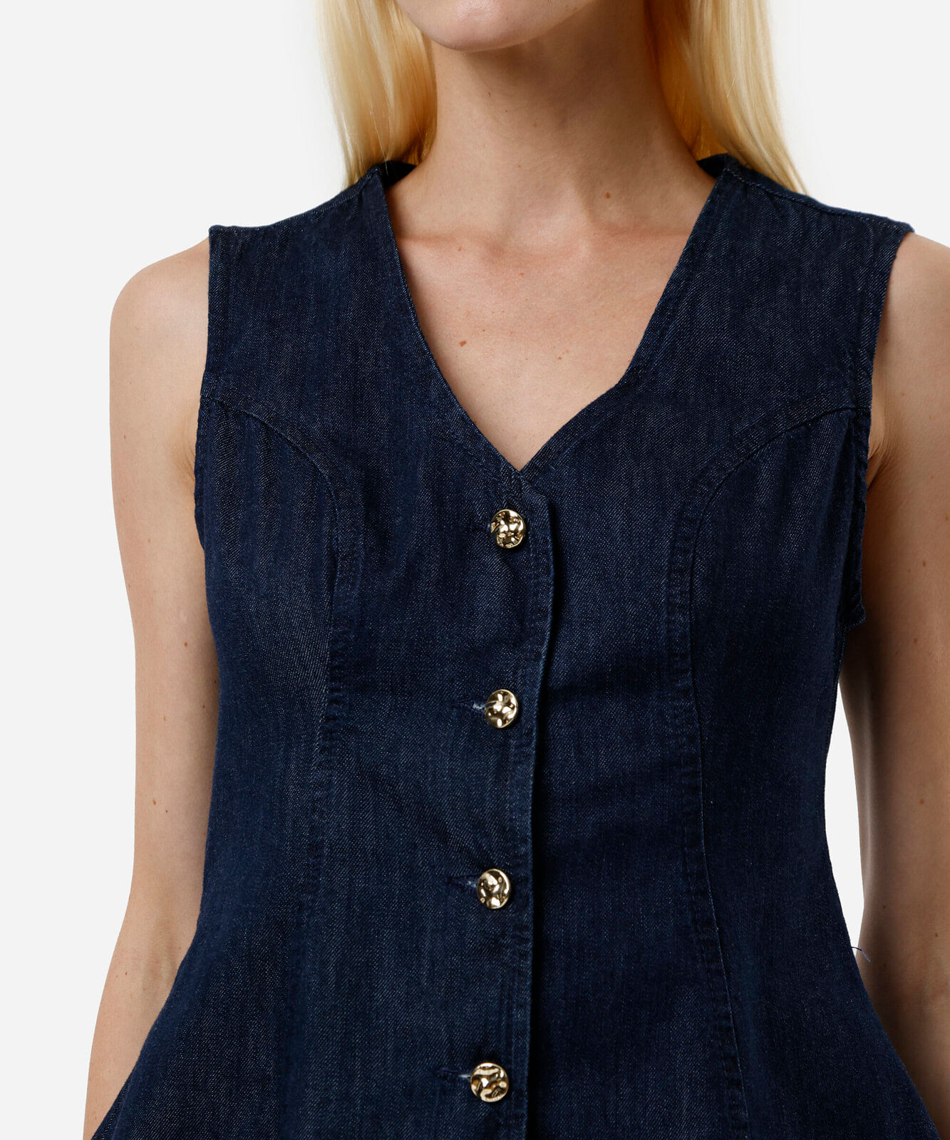 colete feminino jeans decote v azul