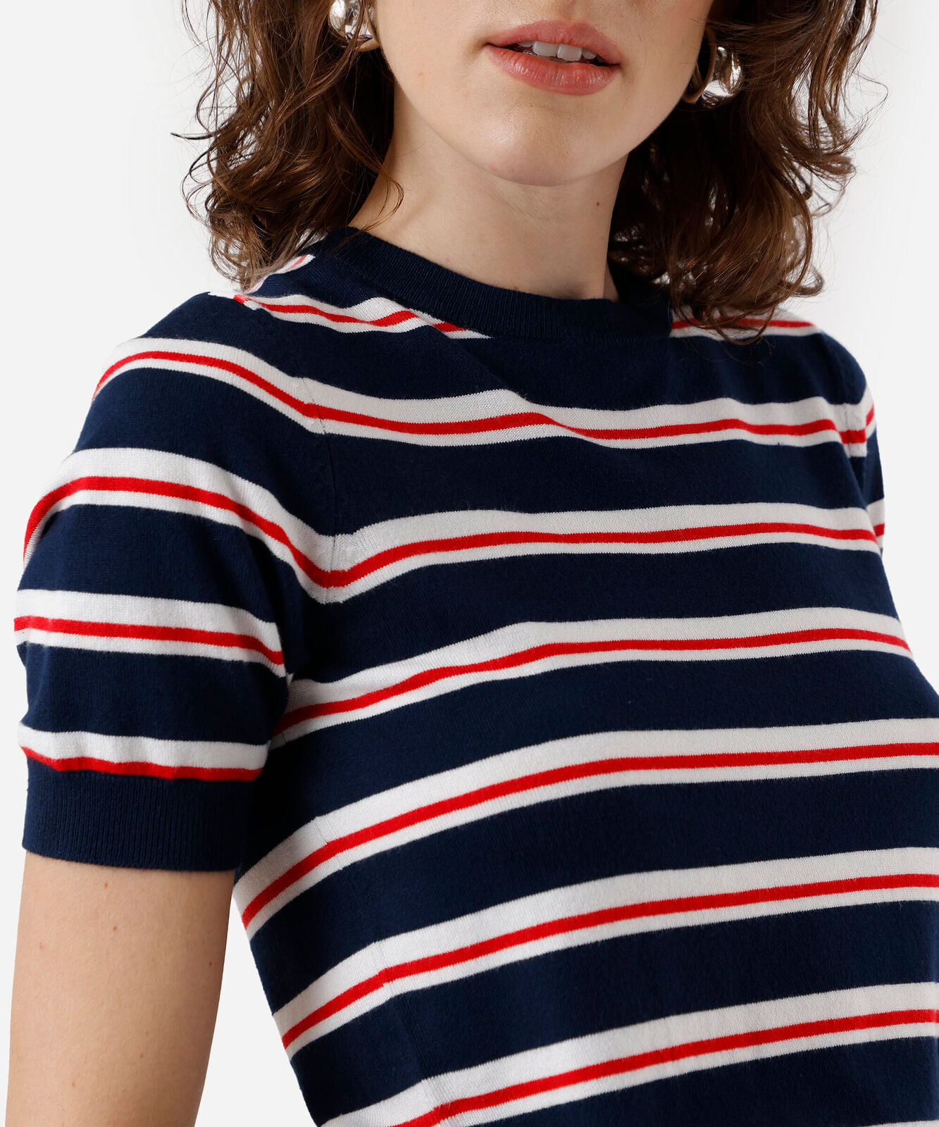 blusa cropped feminina de tricot listrada azul