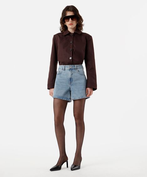 short feminino jeans cintura alta azul