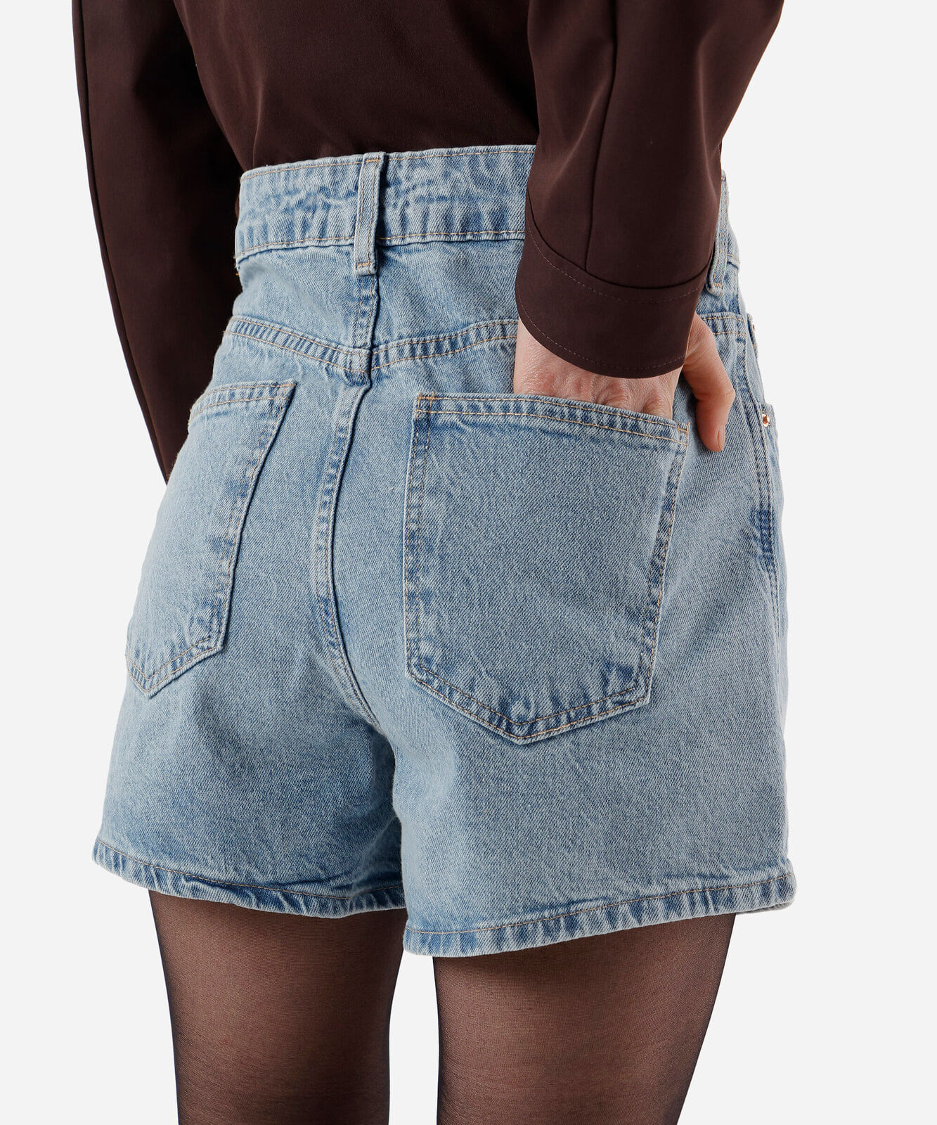 short feminino jeans cintura alta azul