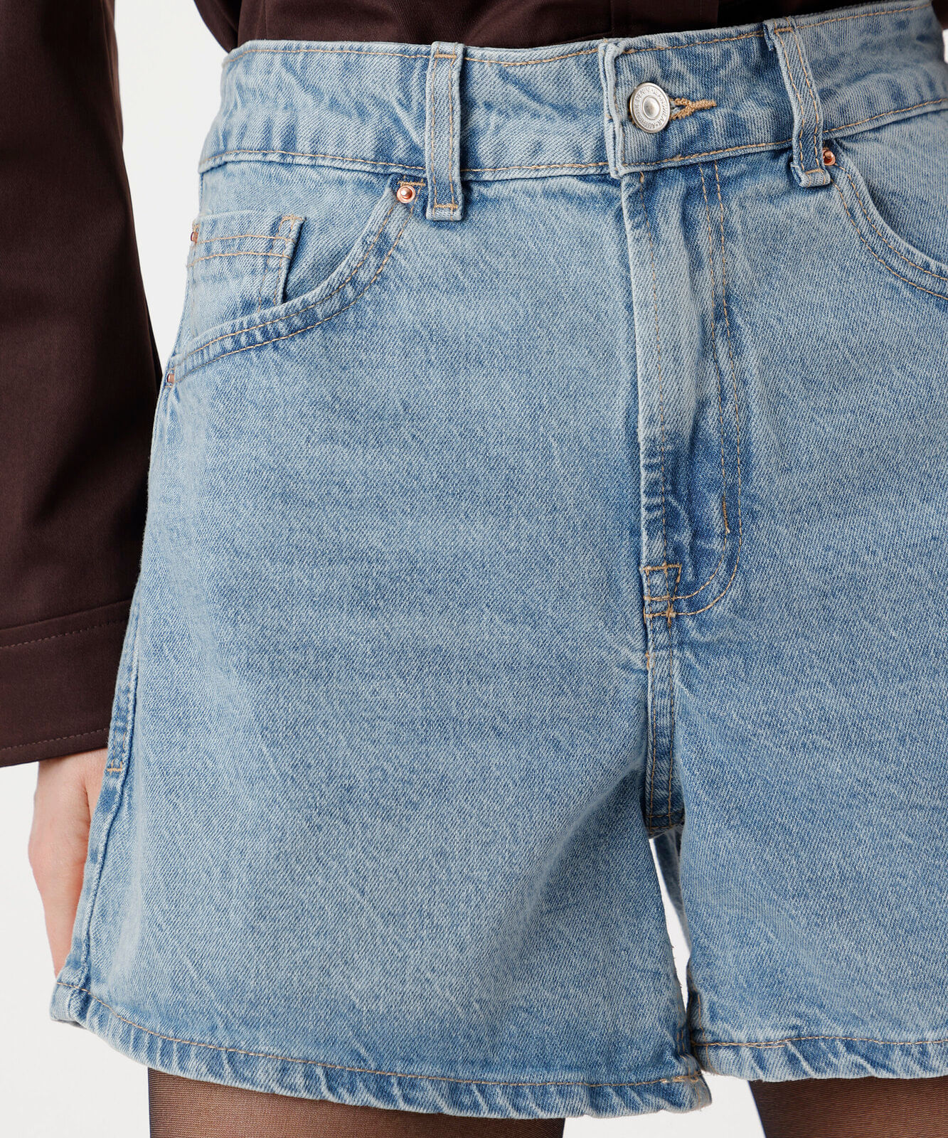 short feminino jeans cintura alta azul