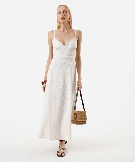 vestido longo alça fina feminino de laise off white
