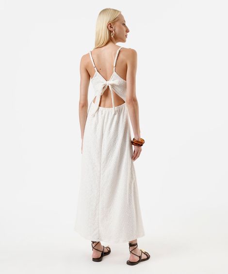 vestido longo alça fina feminino de laise off white