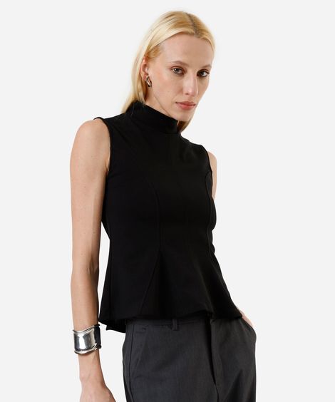 regata peplum feminina gola alta com recortes preta