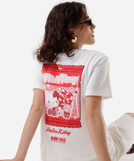 camiseta feminina com algodão hello kitty off white