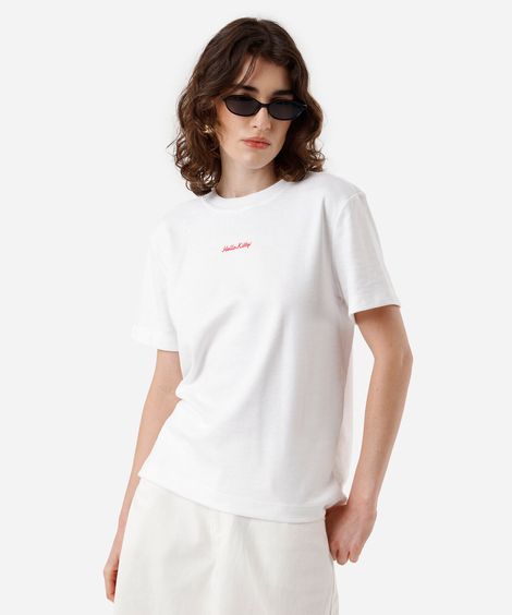camiseta feminina com algodão hello kitty off white
