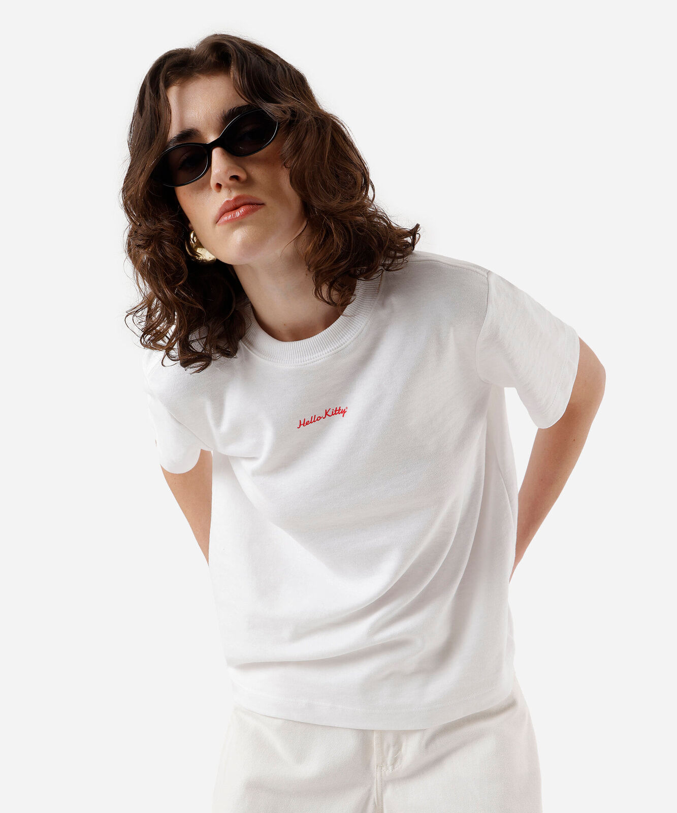 camiseta feminina com algodão hello kitty off white