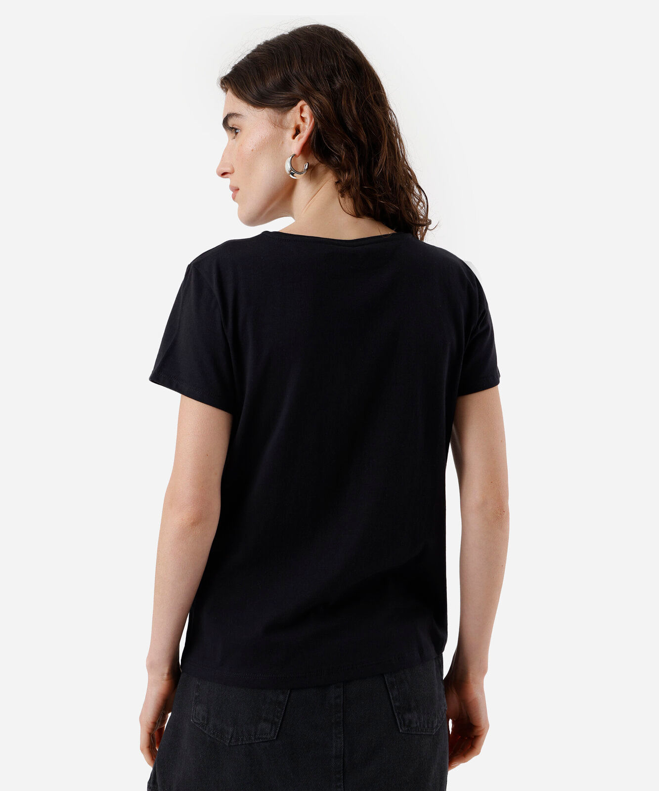 camiseta feminina de algodão texturizada preta