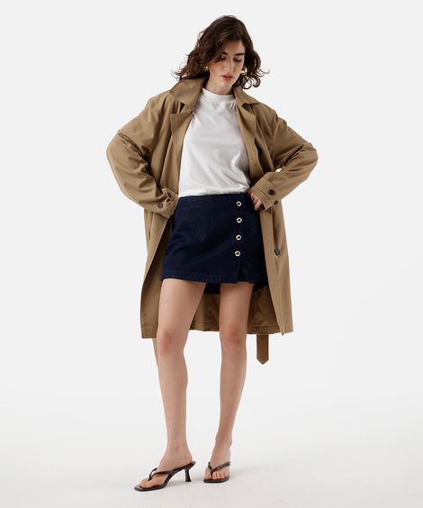 short saia feminino jeans com botões e fenda azul