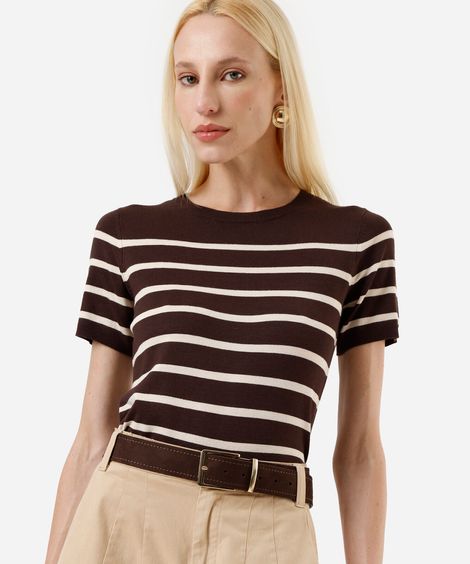blusa feminina de tricot listrada marrom
