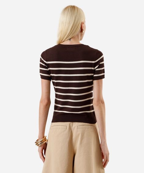 blusa feminina de tricot listrada marrom