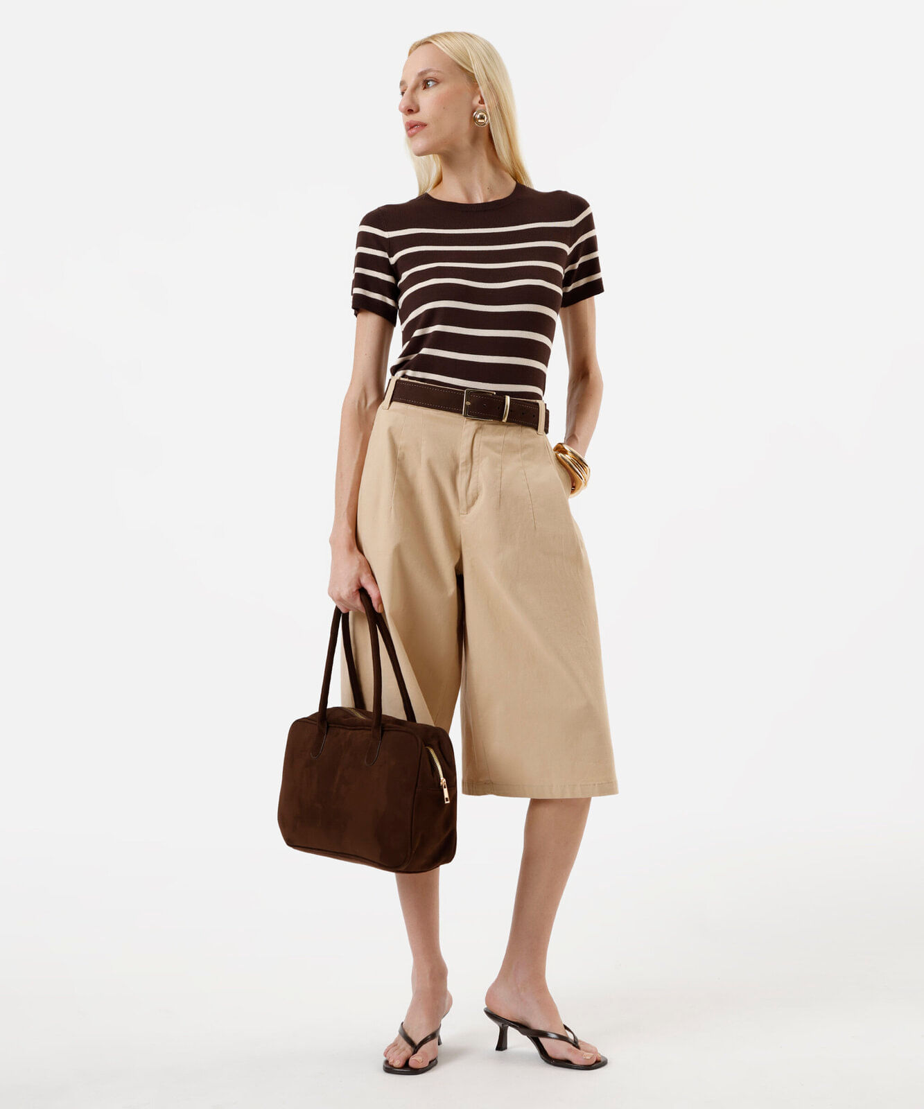 blusa feminina de tricot listrada marrom