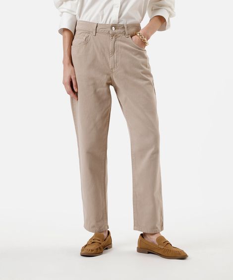 calça mom feminina de sarja cintura alta bege