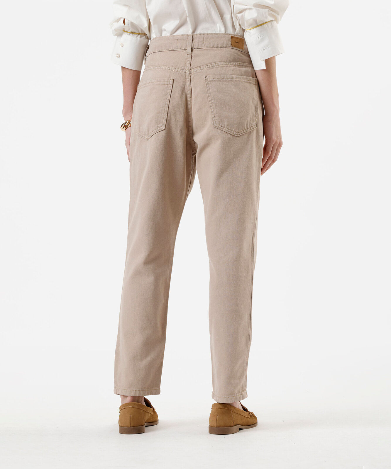 calça mom feminina de sarja cintura alta bege