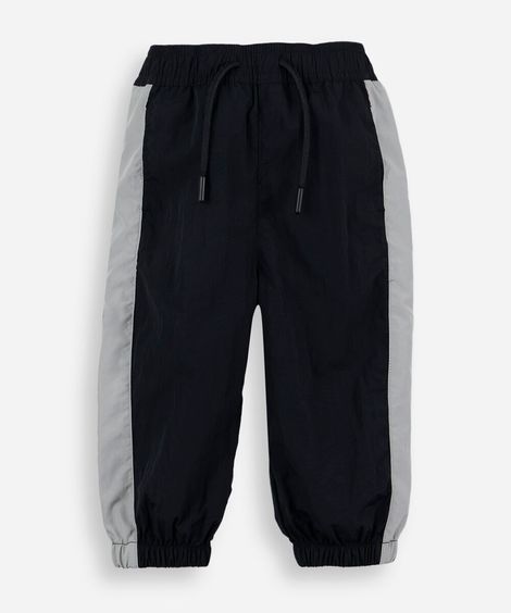 calça jogger esportiva infantil de poliamida com recortes preta
