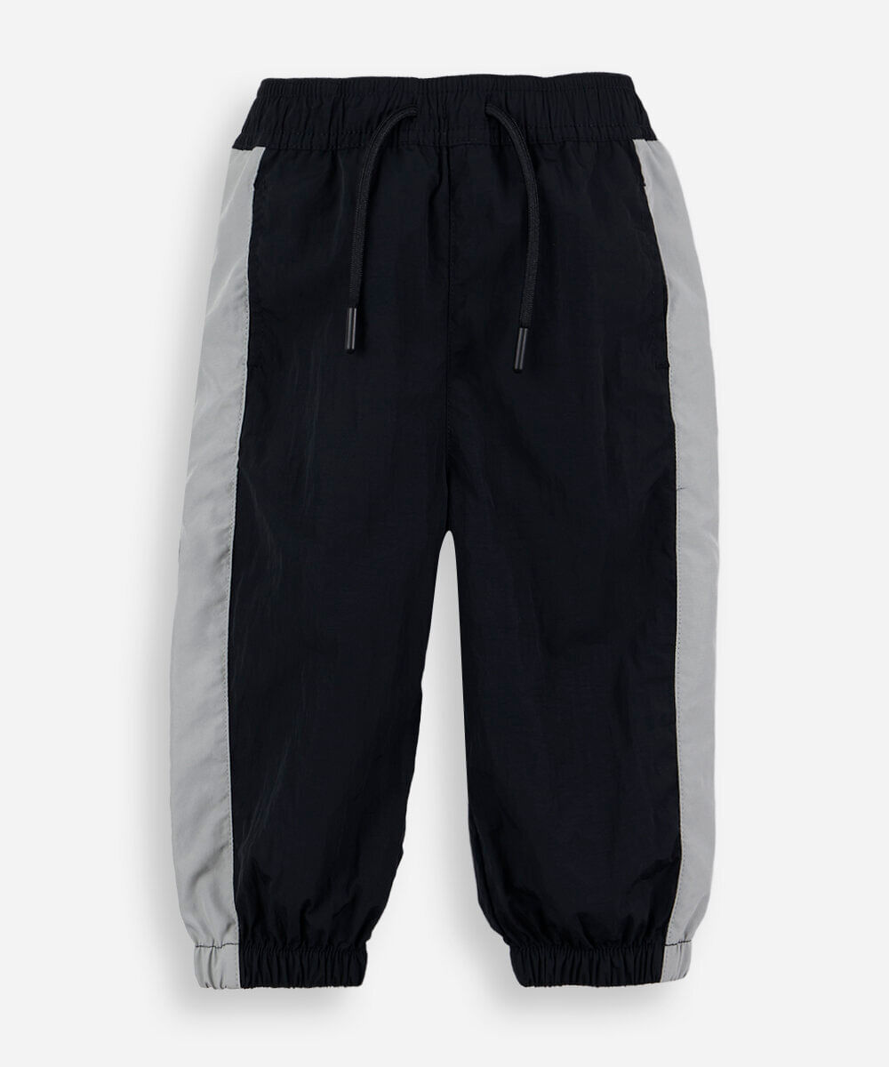calça jogger esportiva infantil de poliamida com recortes preta