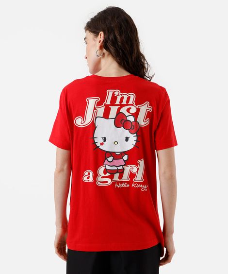 camiseta feminina de algodão hello kitty vermelha