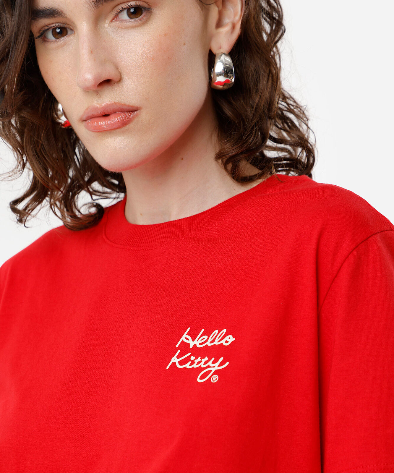 camiseta feminina de algodão hello kitty vermelha