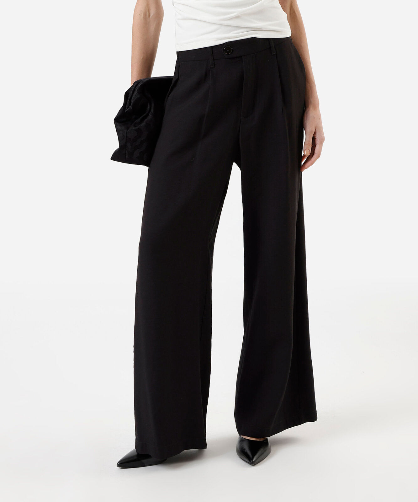 calça wide leg feminina com viscose cós elástico preta