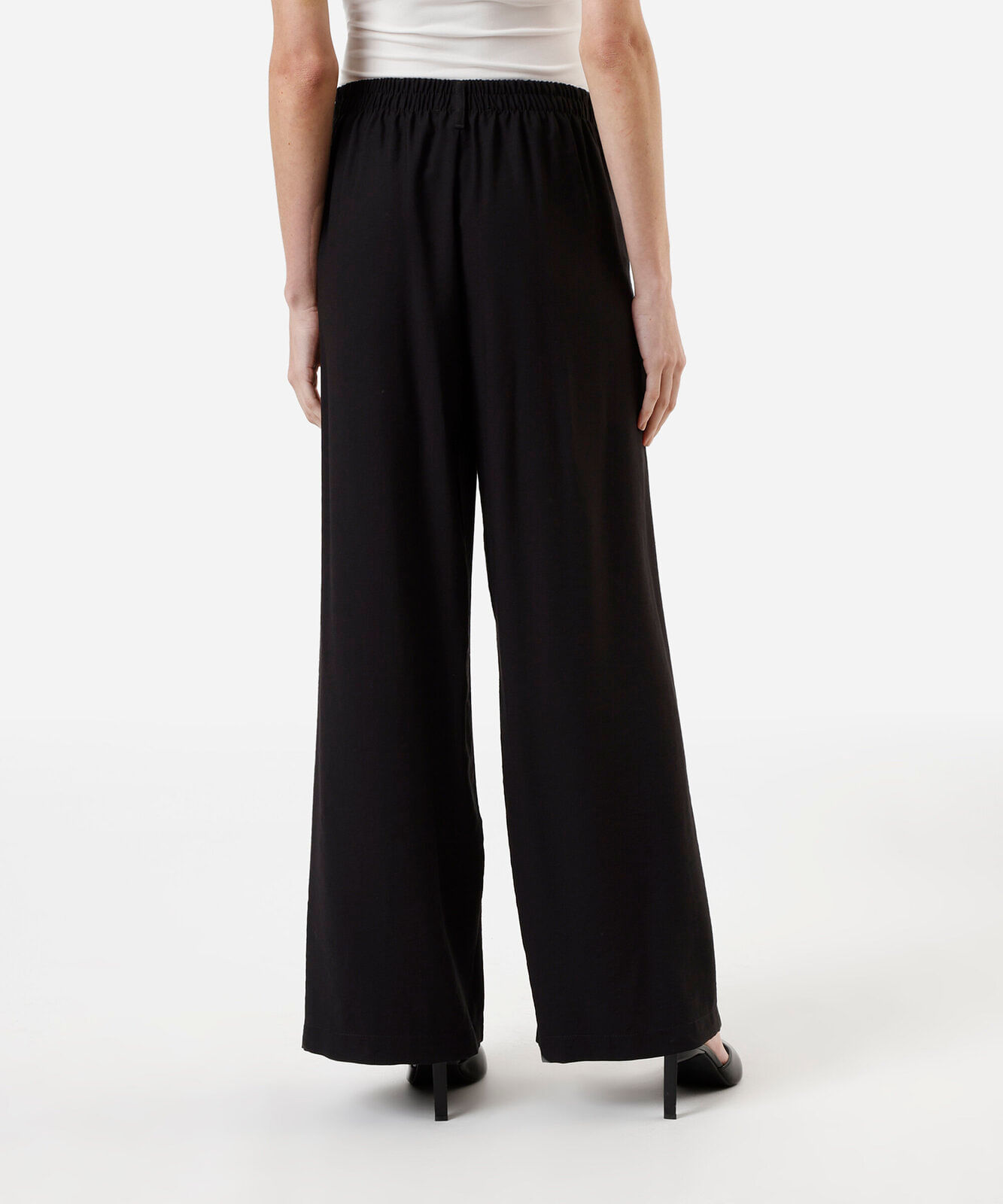 calça wide leg feminina com viscose cós elástico preta