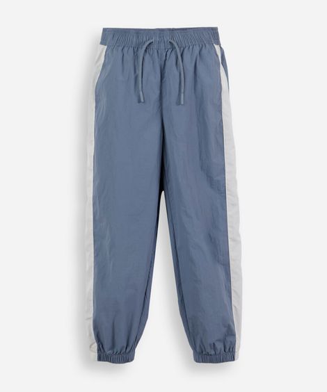calça jogger esportiva infantil de poliamida com recortes azul