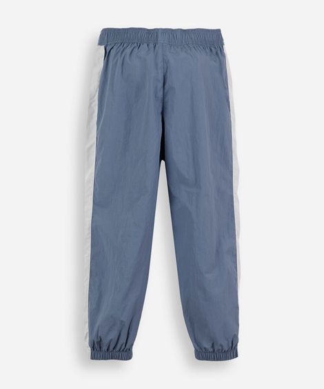 calça jogger esportiva infantil de poliamida com recortes azul
