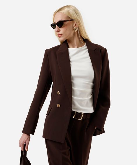 blazer de alfaiataria feminino com viscose marrom