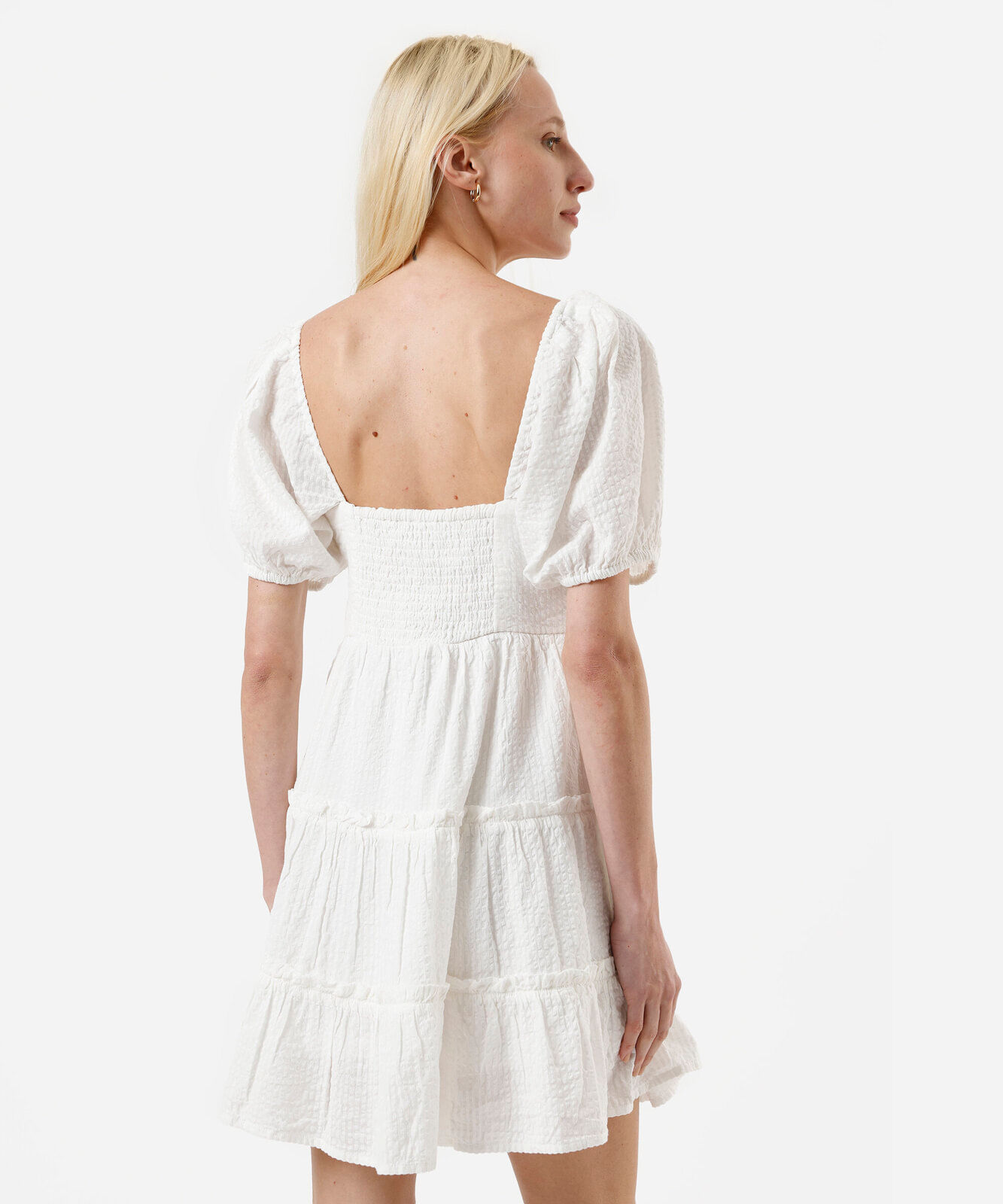 vestido curto feminino de algodão com recortes texturizado off white