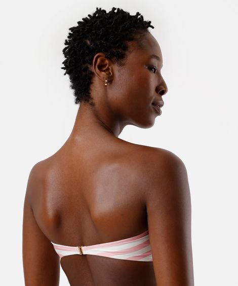 top de biquíni feminino sem alças listra rosa