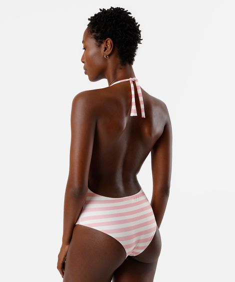 maiô feminino decote profundo listras rosa