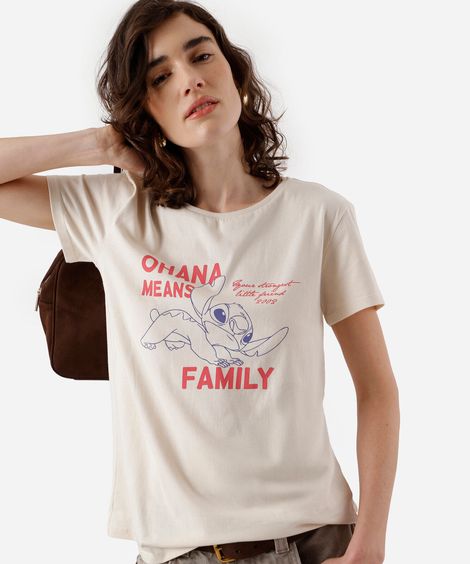 camiseta feminina de algodão stitch bege