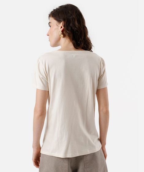 camiseta feminina de algodão stitch bege