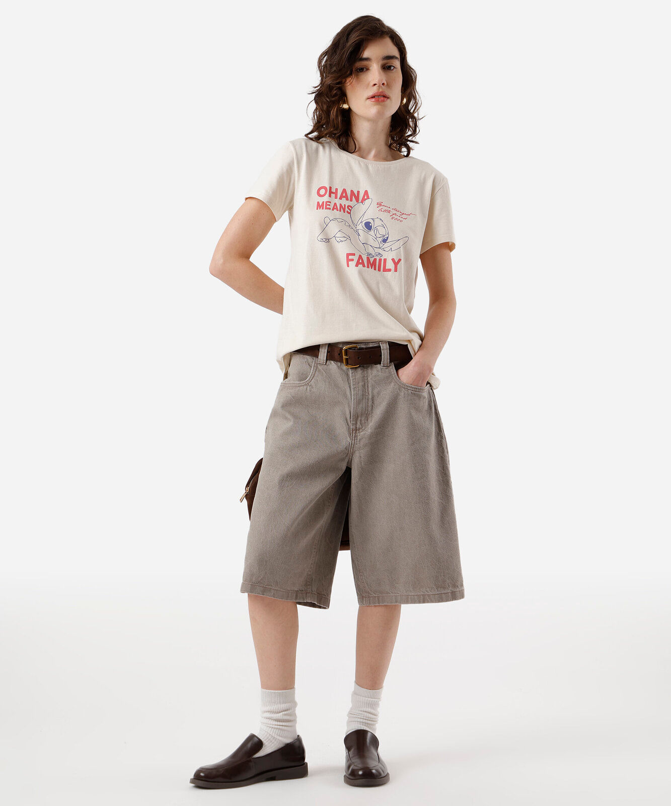 camiseta feminina de algodão stitch bege