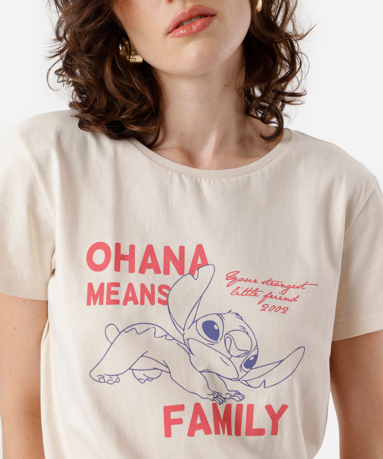 camiseta feminina de algodão stitch bege