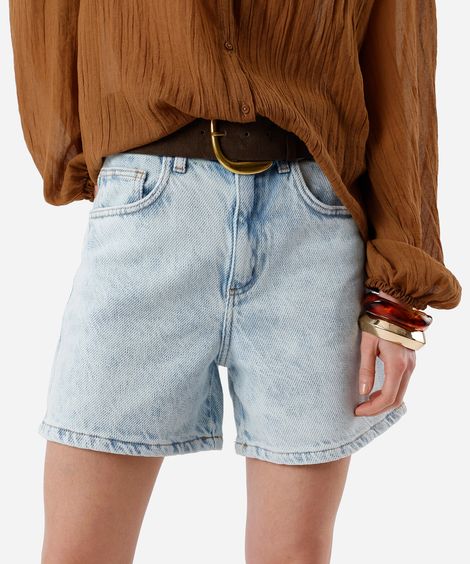 short feminino jeans cintura alta azul