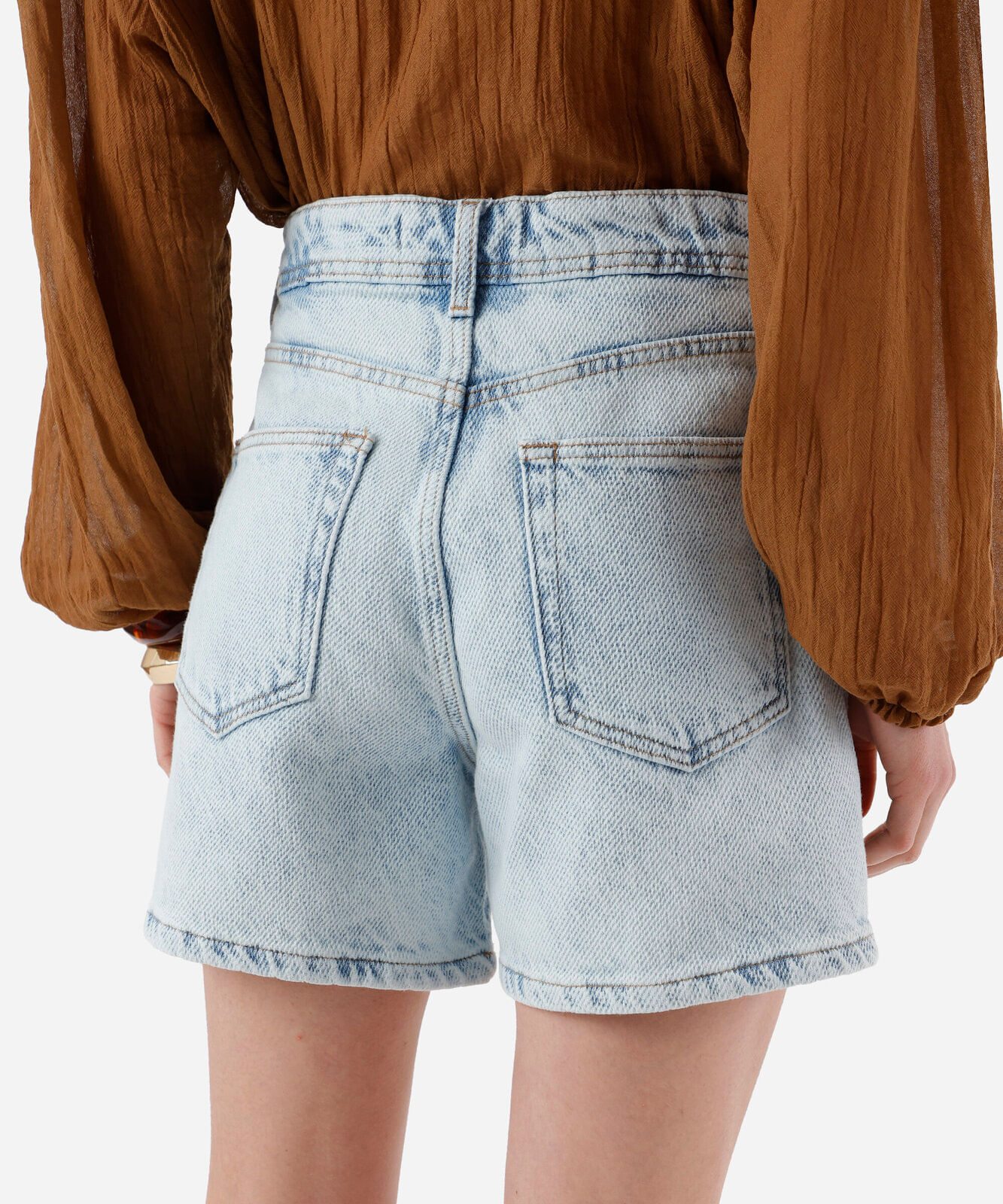 short feminino jeans cintura alta azul